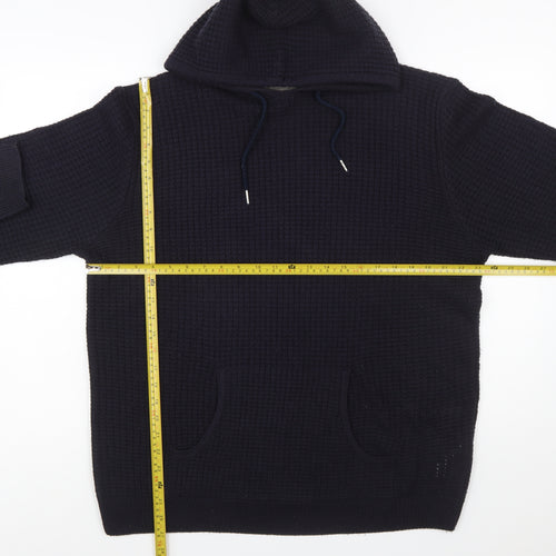 Soulstar Men's Black XL Waffle Knit Hooded Pullover Jumper