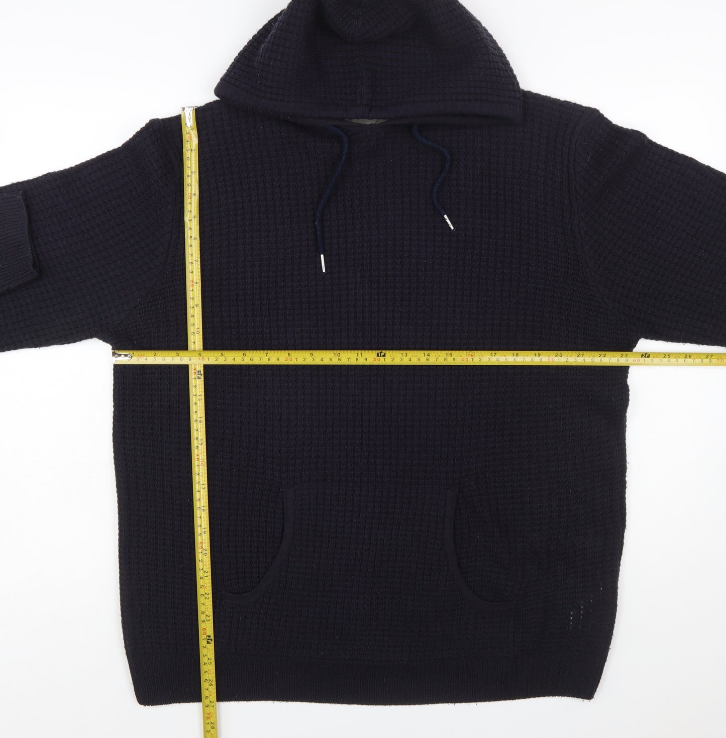 Soulstar Men's Black XL Waffle Knit Hooded Pullover Jumper