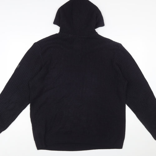 Soulstar Men's Black XL Waffle Knit Hooded Pullover Jumper