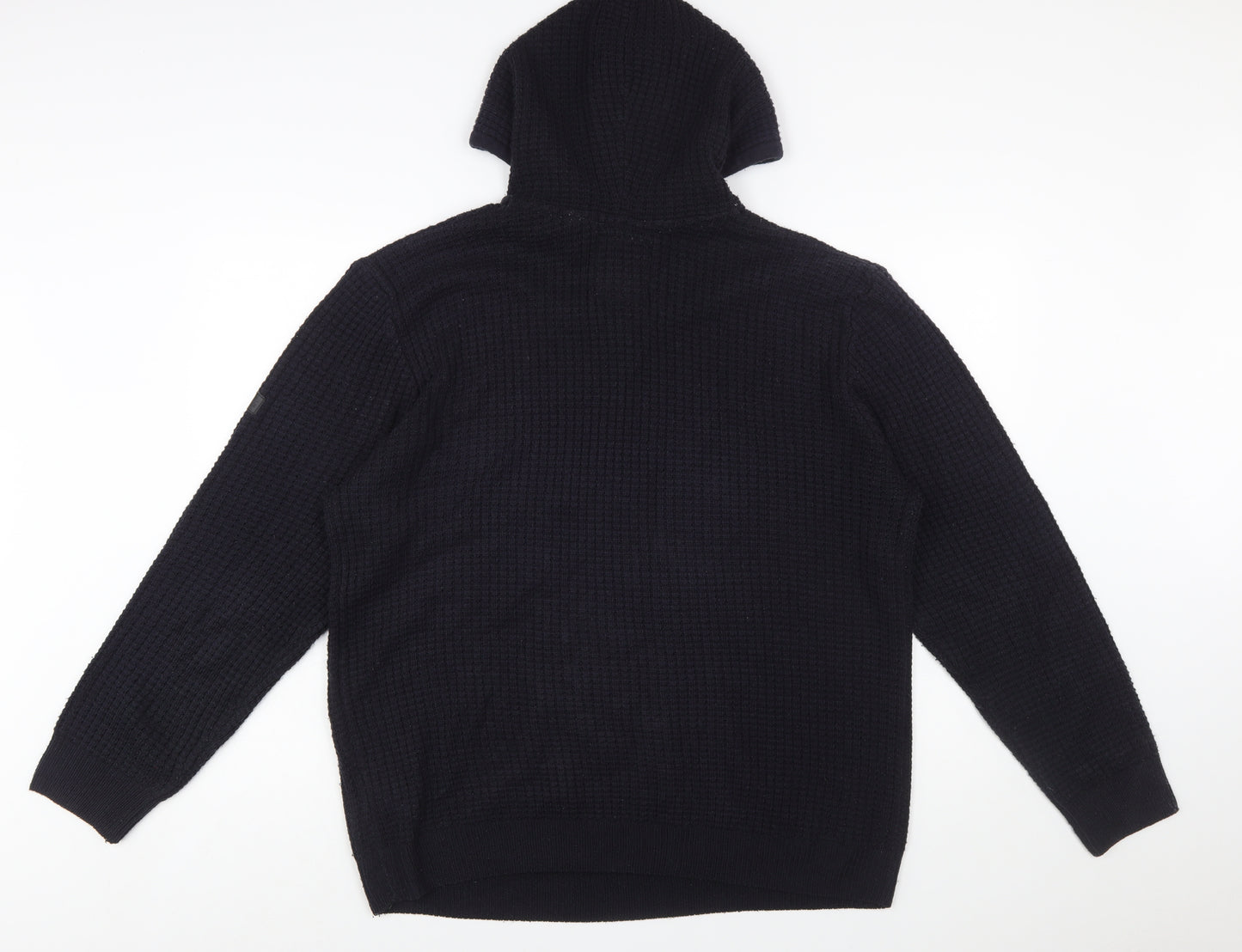 Soulstar Men's Black XL Waffle Knit Hooded Pullover Jumper