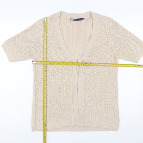 Isle Womens Beige Short Sleeve Knit Cardigan M 14-16 V-Neck Acrylic