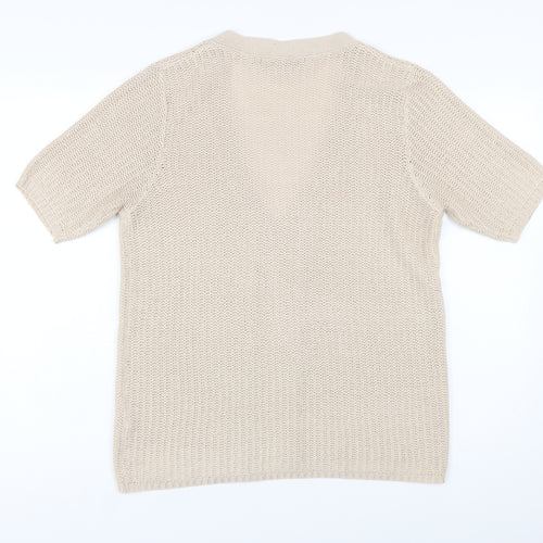 Isle Womens Beige Short Sleeve Knit Cardigan M 14-16 V-Neck Acrylic
