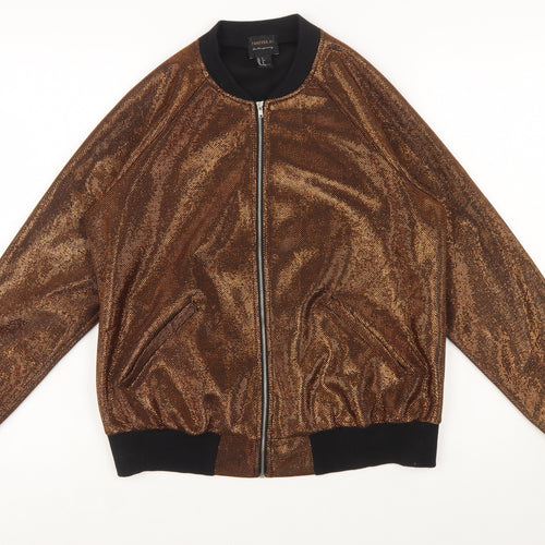 Forever 21 Women Bronze Metallic Full Zip Bomber Sweatshirt Size S