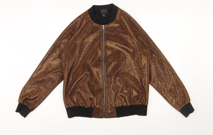 Forever 21 Women Bronze Metallic Full Zip Bomber Sweatshirt Size S
