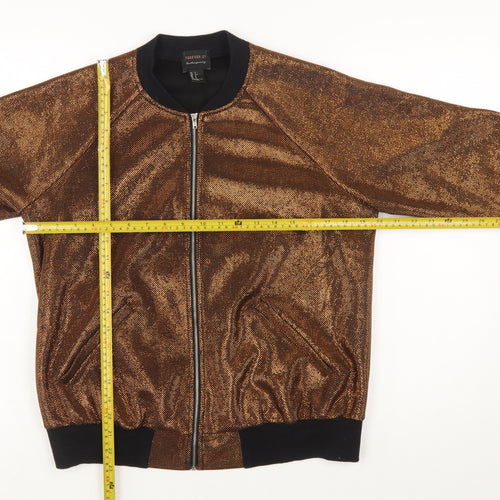 Forever 21 Women Bronze Metallic Full Zip Bomber Sweatshirt Size S