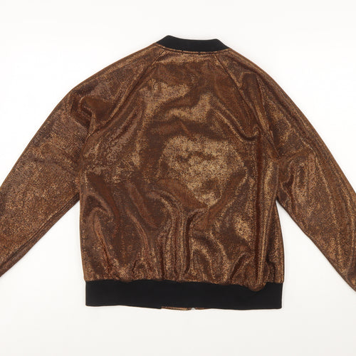 Forever 21 Women Bronze Metallic Full Zip Bomber Sweatshirt Size S