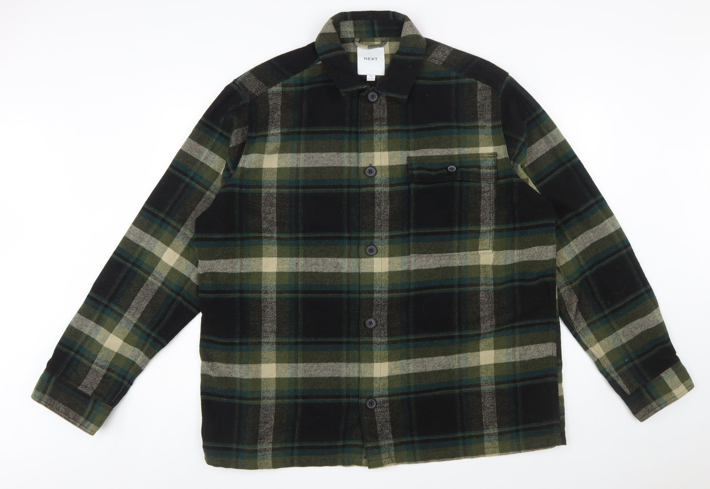 Next Men's Green Plaid Flannel Button-Up Shirt 2XL Regular Fit