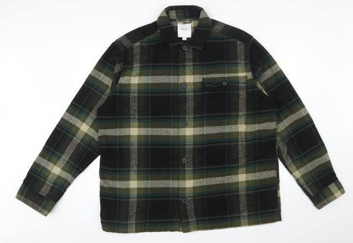 Next Men's Green Plaid Flannel Button-Up Shirt 2XL Regular Fit