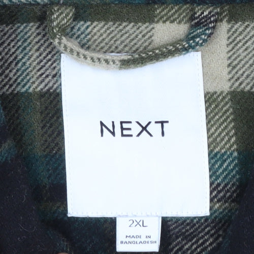 Next Men's Green Plaid Flannel Button-Up Shirt 2XL Regular Fit