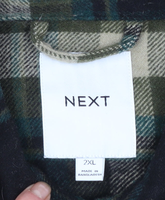 Next Men's Green Plaid Flannel Button-Up Shirt 2XL Regular Fit