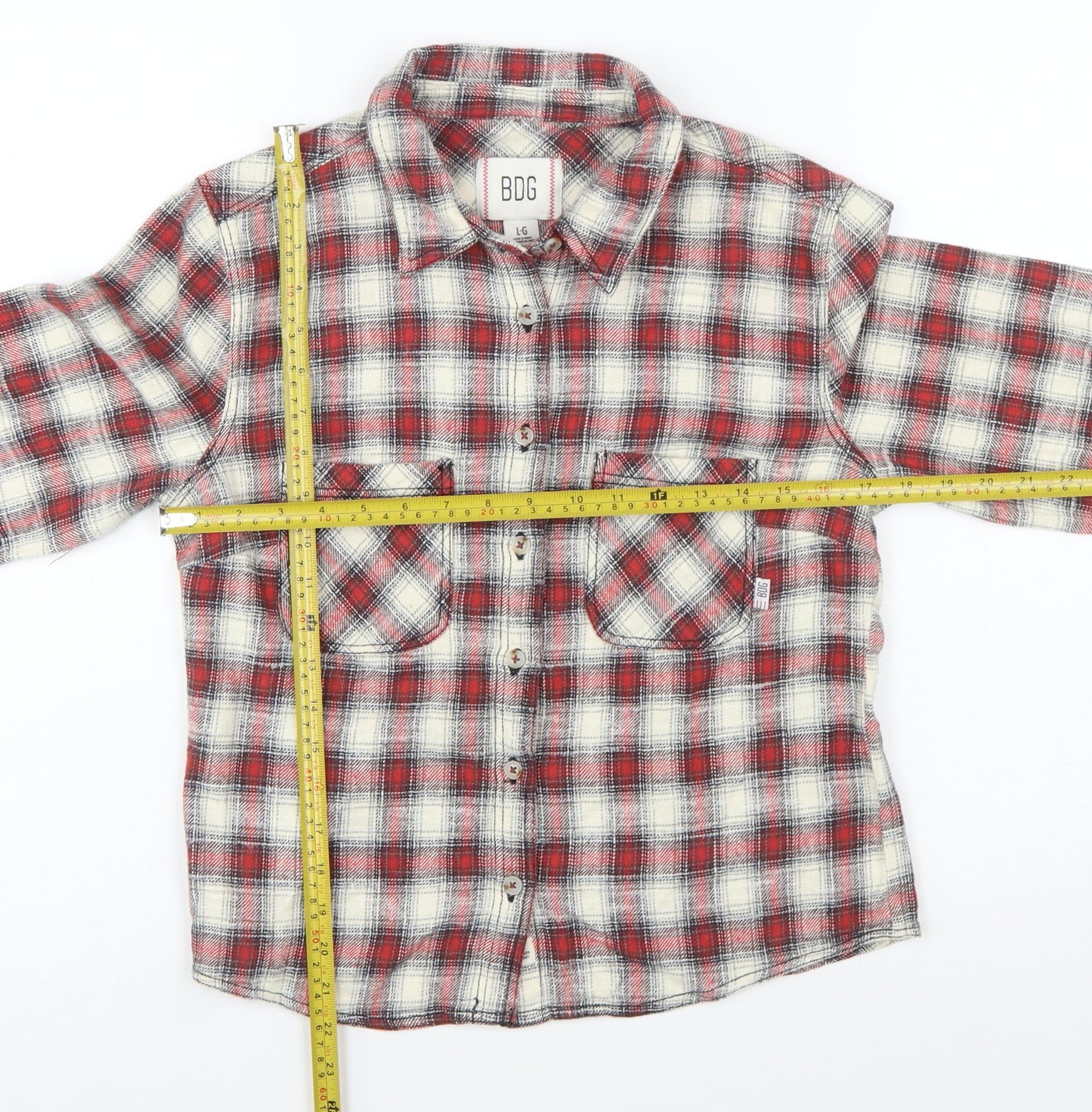 BDG Women's Red Checked Flannel Button-Up Shirt Size L