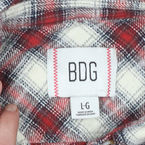 BDG Women's Red Checked Flannel Button-Up Shirt Size L