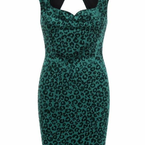 Miss Selfridge Women’s Green Leopard Velvet Bodycon Dress Size 6