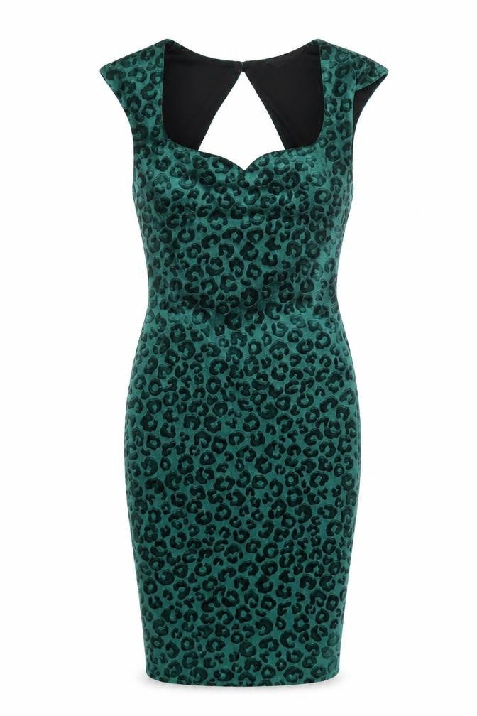 Miss Selfridge Women’s Green Leopard Velvet Bodycon Dress Size 6