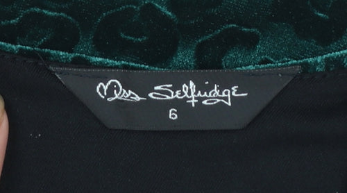 Miss Selfridge Women’s Green Leopard Velvet Bodycon Dress Size 6