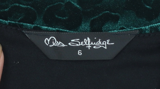 Miss Selfridge Women’s Green Leopard Velvet Bodycon Dress Size 6