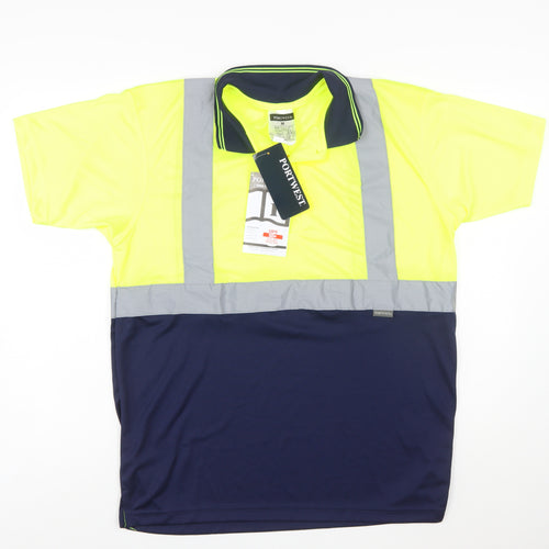 Portwest Men's Yellow/Navy Short Sleeve Hi-Vis Work Polo Shirt M