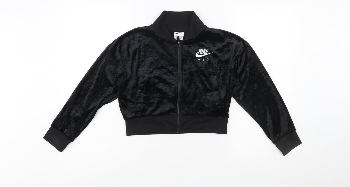 Nike Girls Black Velour Full Zip Sweatshirt Hoodie M 137-146cm
