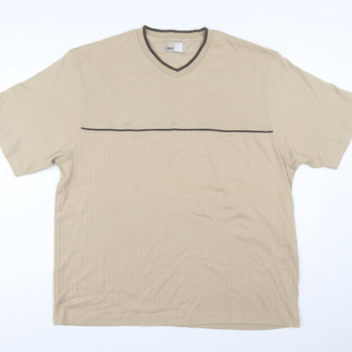 Zantos Men Beige V-Neck Short Sleeve Cotton Blend T-Shirt XL