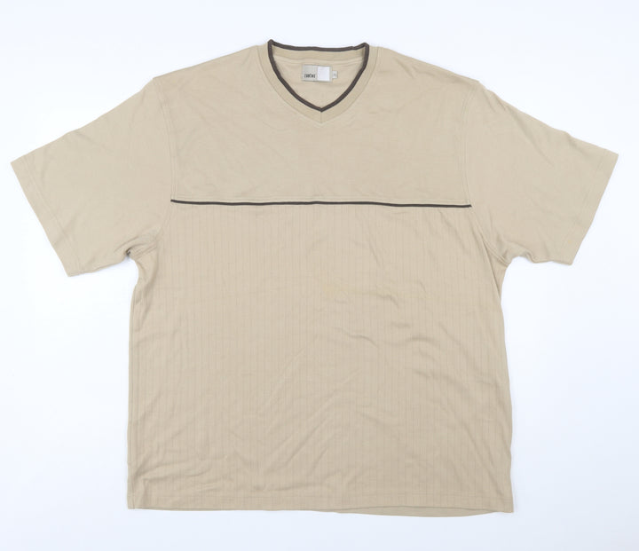 Zantos Men Beige V-Neck Short Sleeve Cotton Blend T-Shirt XL