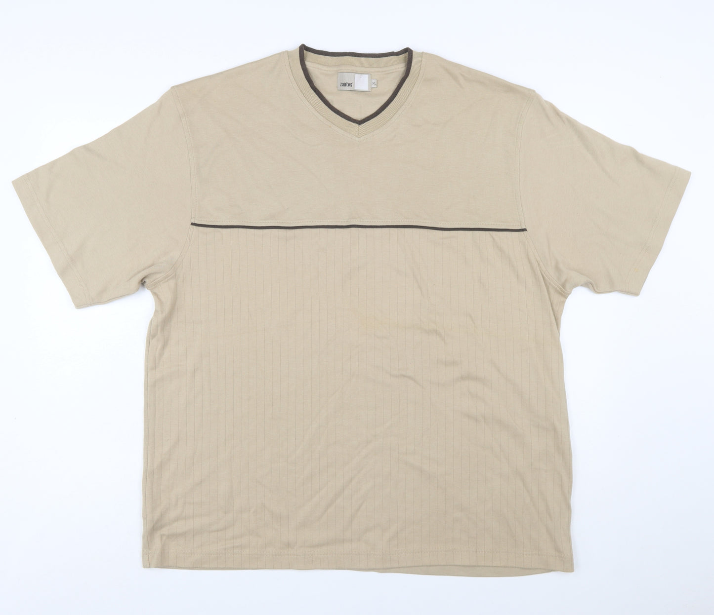 Zantos Men Beige V-Neck Short Sleeve Cotton Blend T-Shirt XL