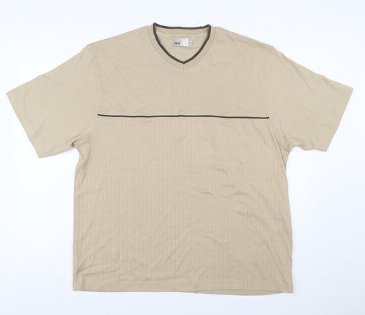 Zantos Men Beige V-Neck Short Sleeve Cotton Blend T-Shirt XL