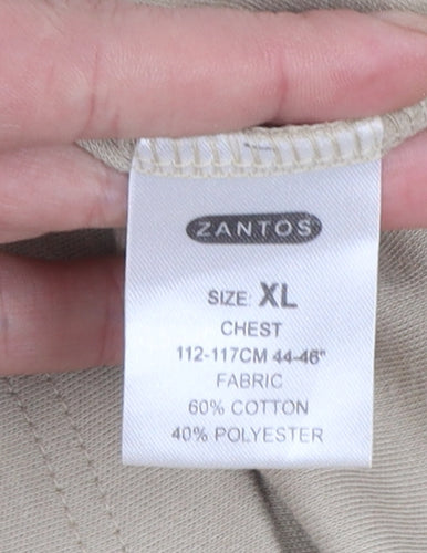 Zantos Men Beige V-Neck Short Sleeve Cotton Blend T-Shirt XL