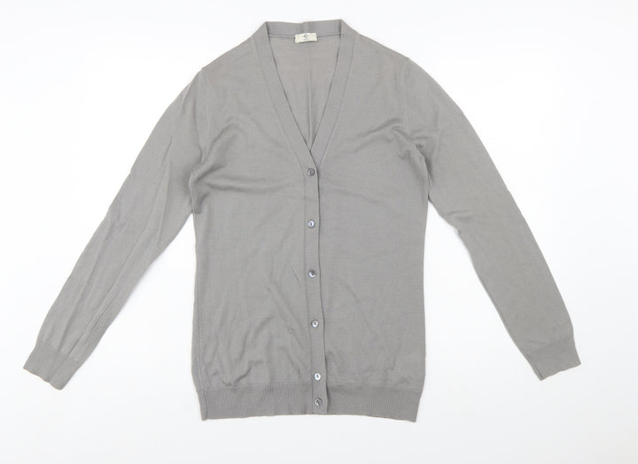 Cerruti Women Grey Merino Wool V-Neck Cardigan L