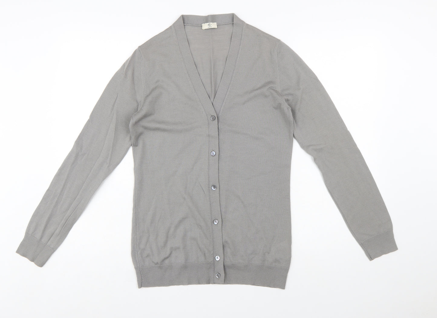 Cerruti Women Grey Merino Wool V-Neck Cardigan L