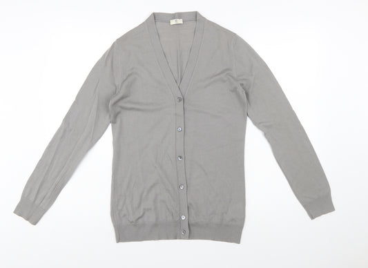 Cerruti Women Grey Merino Wool V-Neck Cardigan L