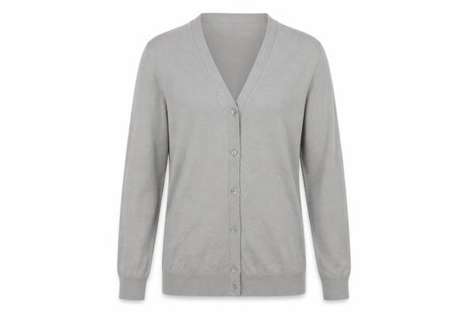 Front view of Cerruti Women Grey Merino Wool V-Neck Cardigan L