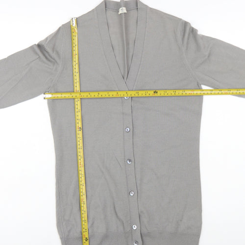 Cerruti Women Grey Merino Wool V-Neck Cardigan L