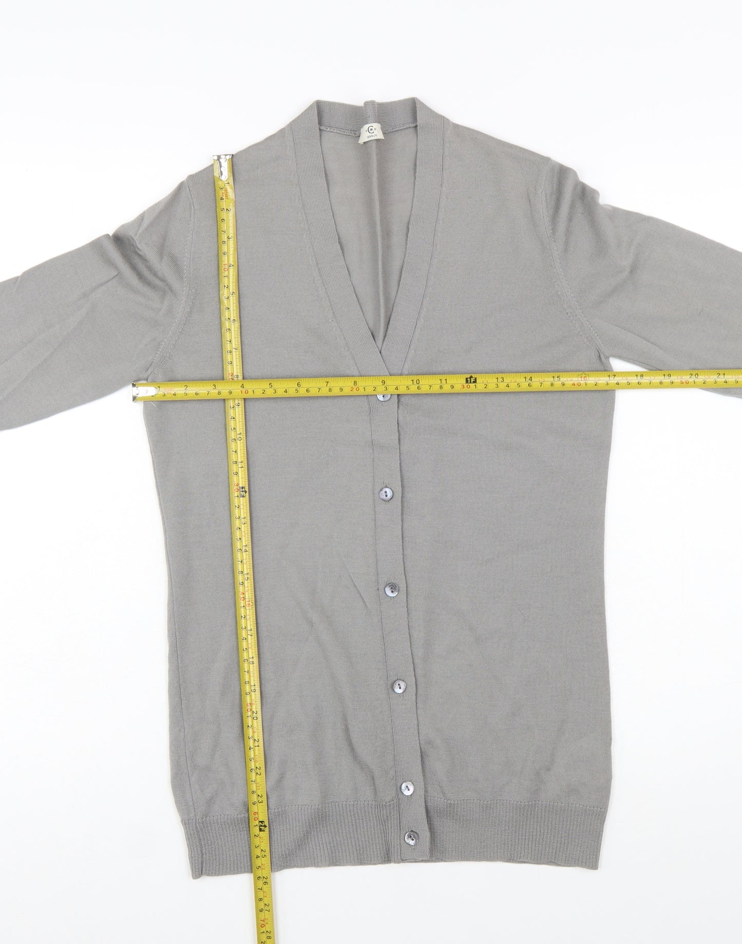 Cerruti Women Grey Merino Wool V-Neck Cardigan L