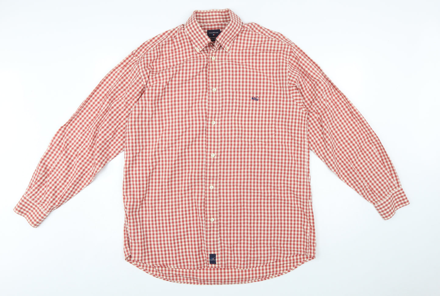 OldRiver Men's Red Check Long Sleeve Cotton Button-Up Shirt L