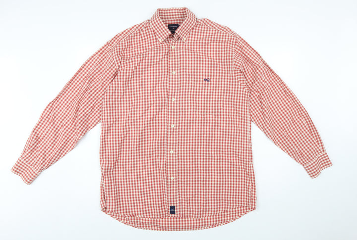 OldRiver Men's Red Check Long Sleeve Cotton Button-Up Shirt L