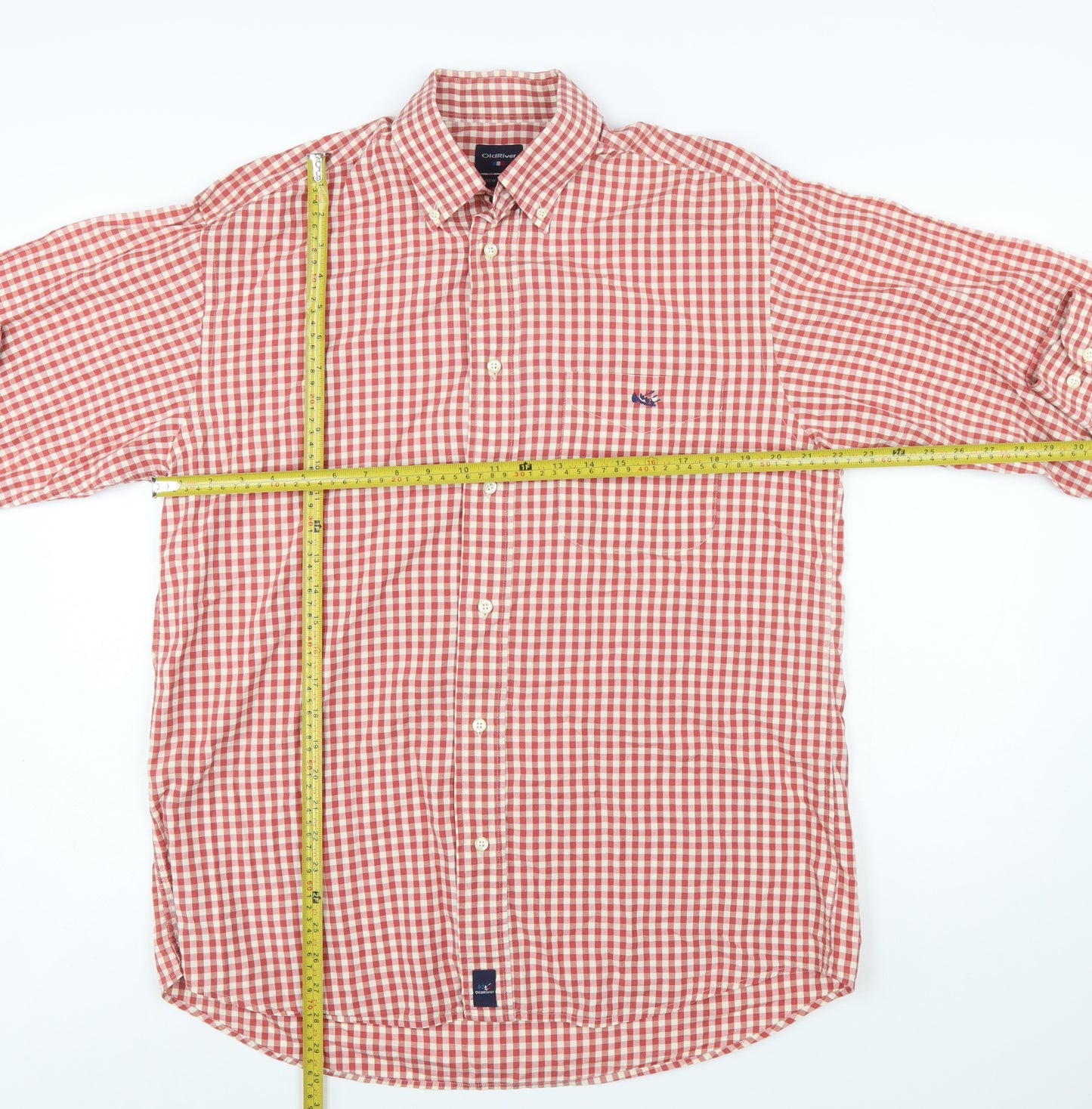OldRiver Men's Red Check Long Sleeve Cotton Button-Up Shirt L