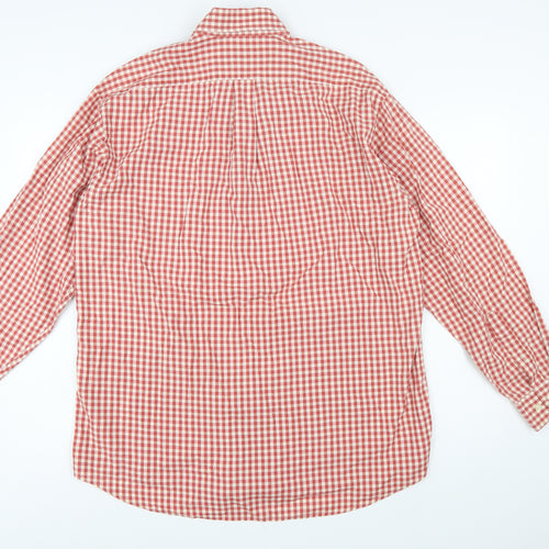 OldRiver Men's Red Check Long Sleeve Cotton Button-Up Shirt L