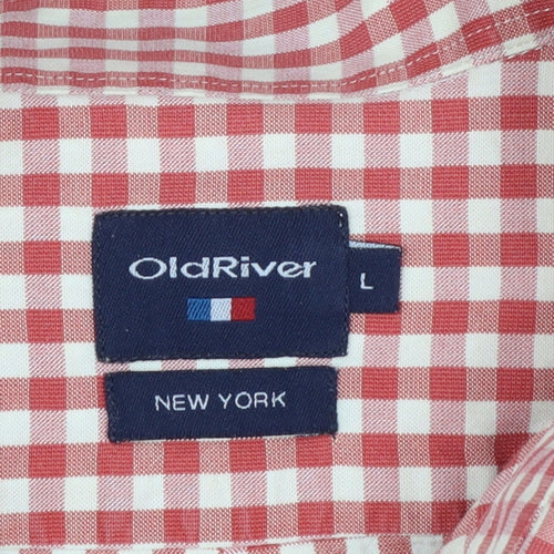 OldRiver Men's Red Check Long Sleeve Cotton Button-Up Shirt L