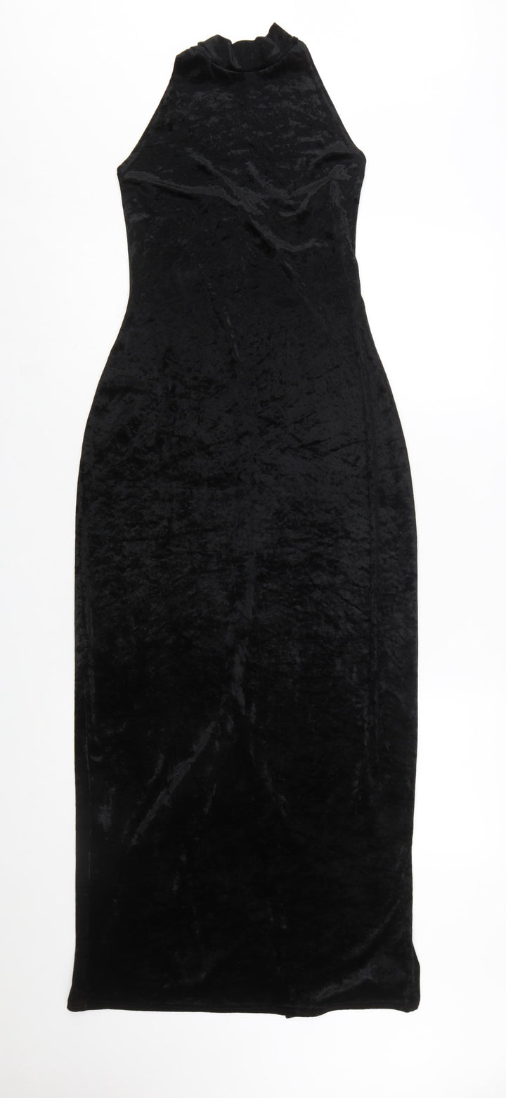 Wallis Women’s Black Velvet Halter Bodycon Midi Dress Size 12
