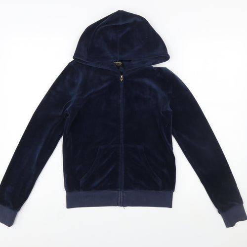 Juicy Couture Black Label Women's Navy Velour Full Zip Hoodie XS