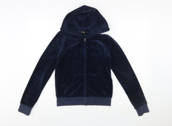 Juicy Couture Black Label Women's Navy Velour Full Zip Hoodie XS