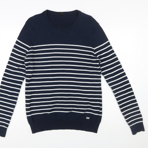 Helly Hansen Men's Blue Striped Cotton Crew Neck Jumper L Regular