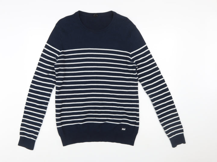 Helly Hansen Men's Blue Striped Cotton Crew Neck Jumper L Regular
