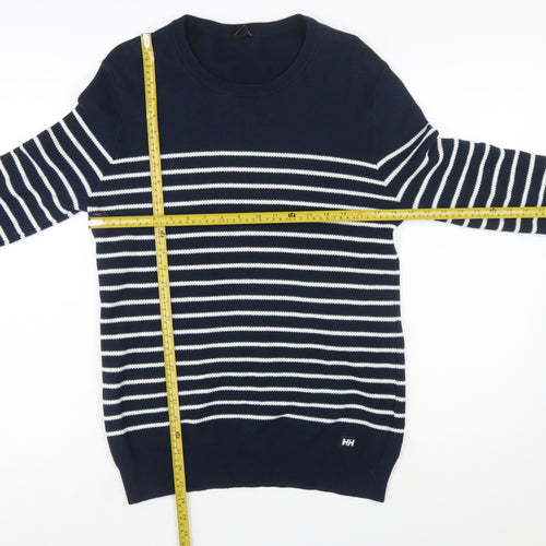 Helly Hansen Men's Blue Striped Cotton Crew Neck Jumper L Regular