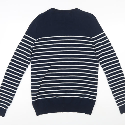 Helly Hansen Men's Blue Striped Cotton Crew Neck Jumper L Regular