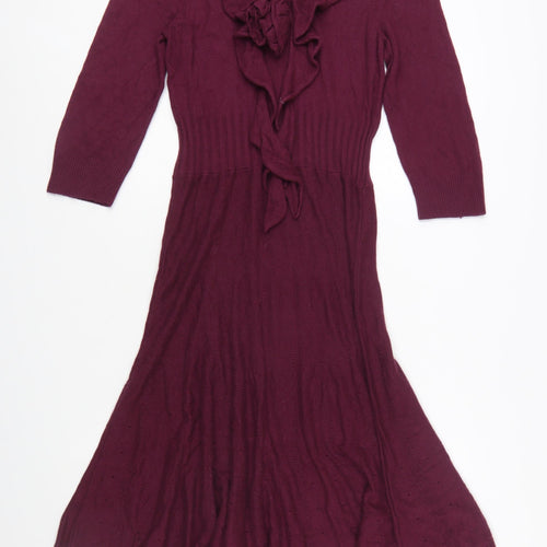 Marks and Spencer Women’s Purple Knit Ruffle Fit & Flare Dress Size 14