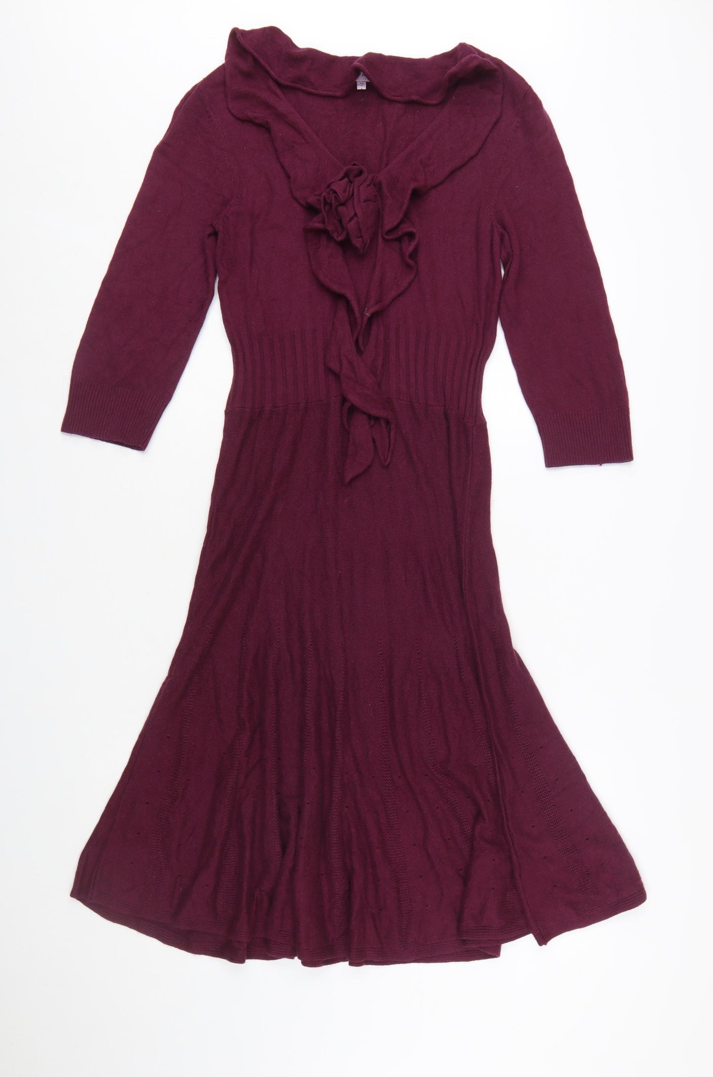 Marks and Spencer Women’s Purple Knit Ruffle Fit & Flare Dress Size 14