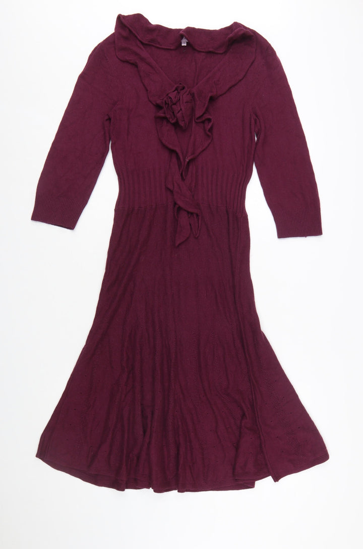 Marks and Spencer Women’s Purple Knit Ruffle Fit & Flare Dress Size 14