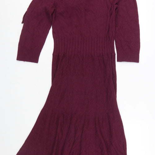 Marks and Spencer Women’s Purple Knit Ruffle Fit & Flare Dress Size 14
