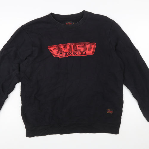 Evisu Men's Black XL Pullover Sweatshirt Crew Neck Graphic Logo Cotton